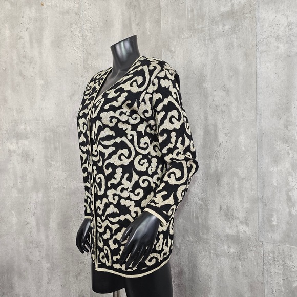 Vintage 80s 90s Tesori Baroque Knit Jacket Gold Black Wool Cardigan XS - Picture 6 of 9